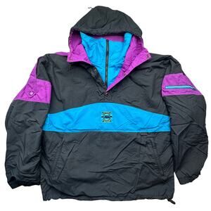 Vintage Nils Skiwear Windbreaker 1/2 Zip Jacket Men Large Colorblock Purple Hood